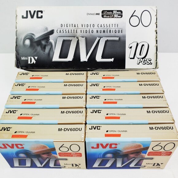 JVC MiniDV DVC Video Tapes 10 Pack 60 Minute Blank Cassettes NOS NIB - Picture 1 of 9